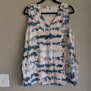 Cabi Gelato Watercolor Sleeveless Blouse | Pink & Teal | Size M
